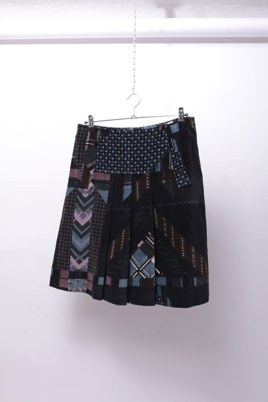 Kenzo velvet mixed prints pleated skirt