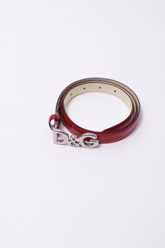 D&G logo belt in red vinyl and silver metals