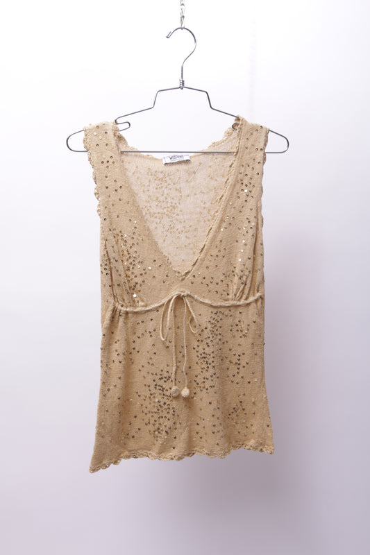 Moschino gold knitted top with small scattered sequins