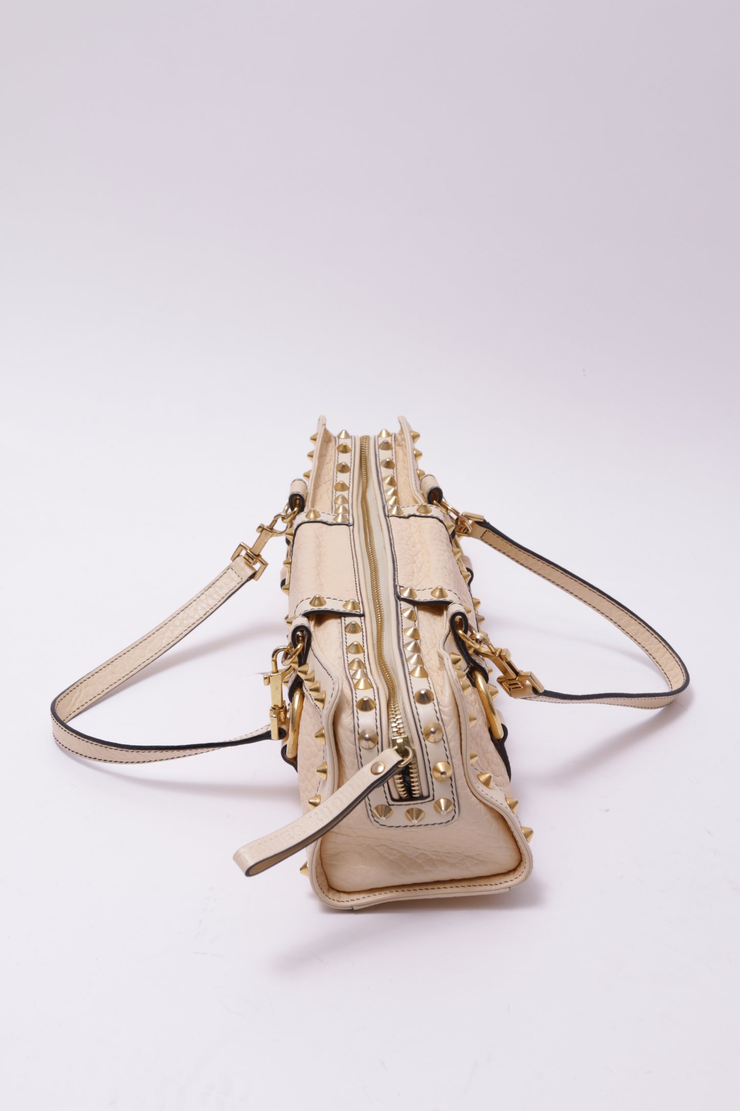 Tanner Krolle wide leather handbag with gold studs