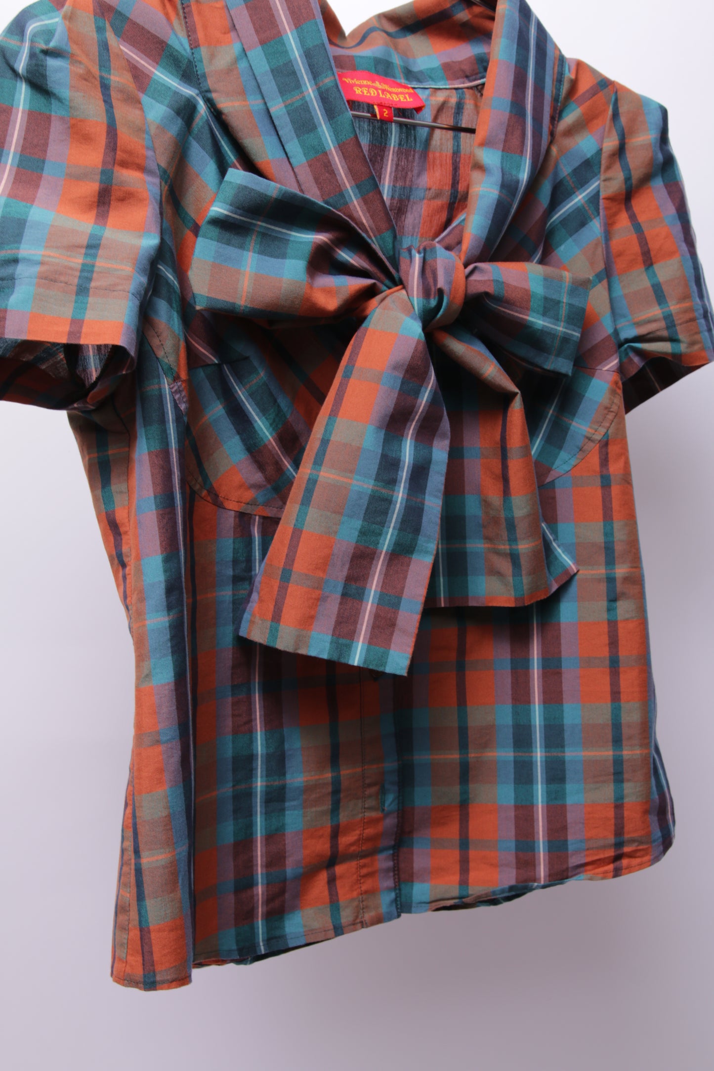 Vivienne Westwood check button up shirt with attached big bow