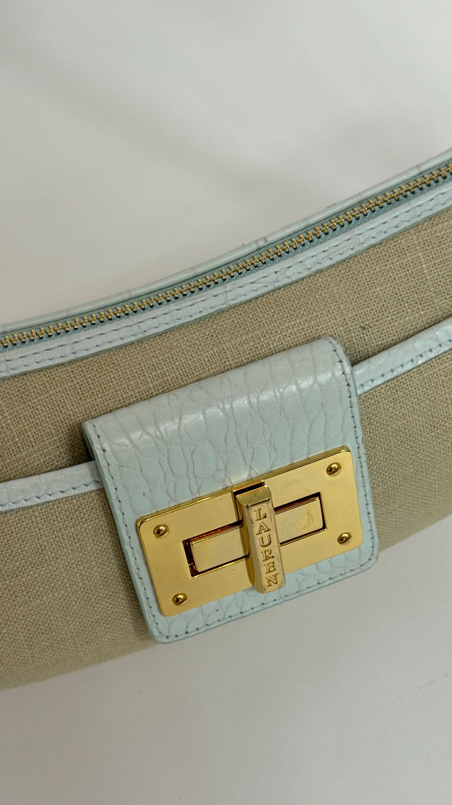 Ralph Lauren 00's canvas and leather baguette shoulder bag