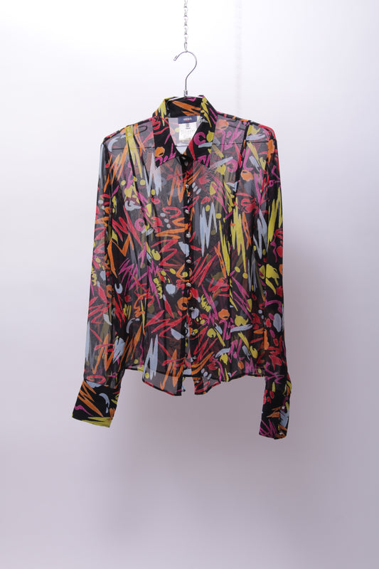 Versus versace colorful sheer button up blouse