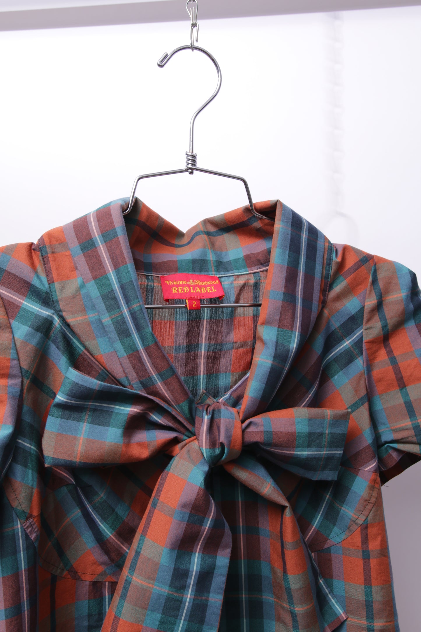 Vivienne Westwood check button up shirt with attached big bow