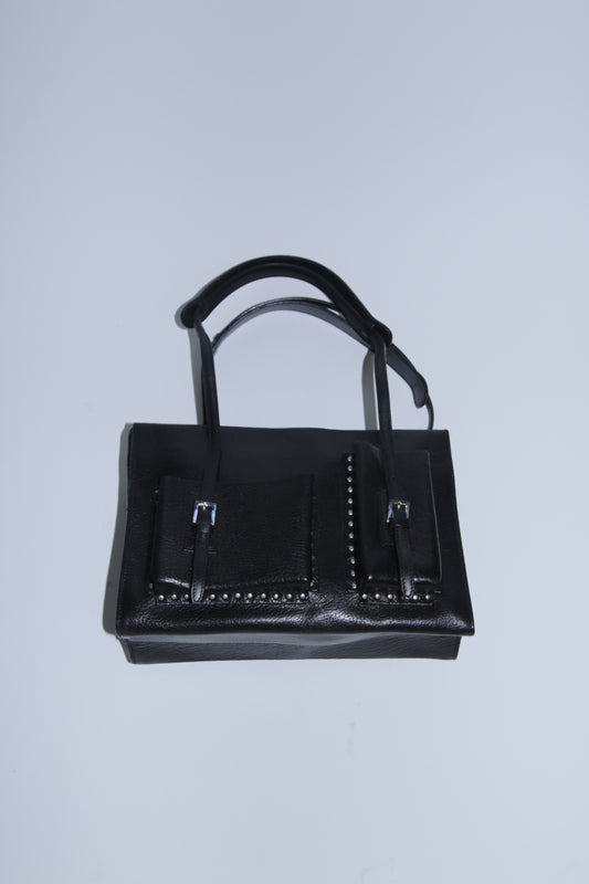 Bally 90's pocket bag in black leather and silver studs