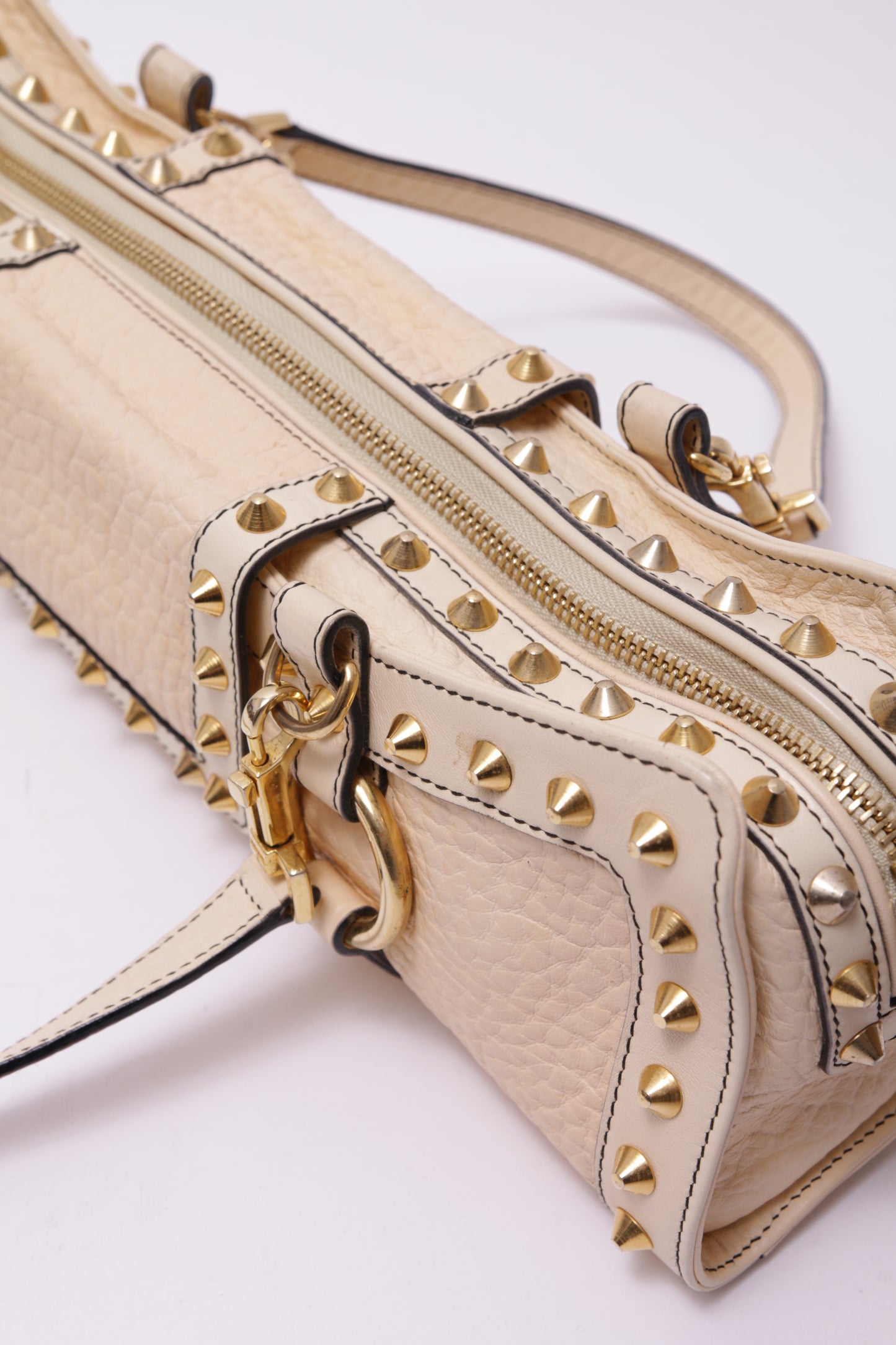 Tanner Krolle wide leather handbag with gold studs