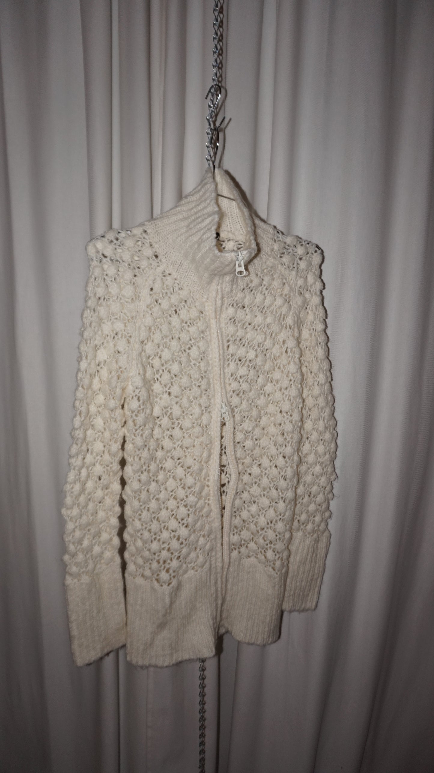 Double zipper open thick long knit in cream