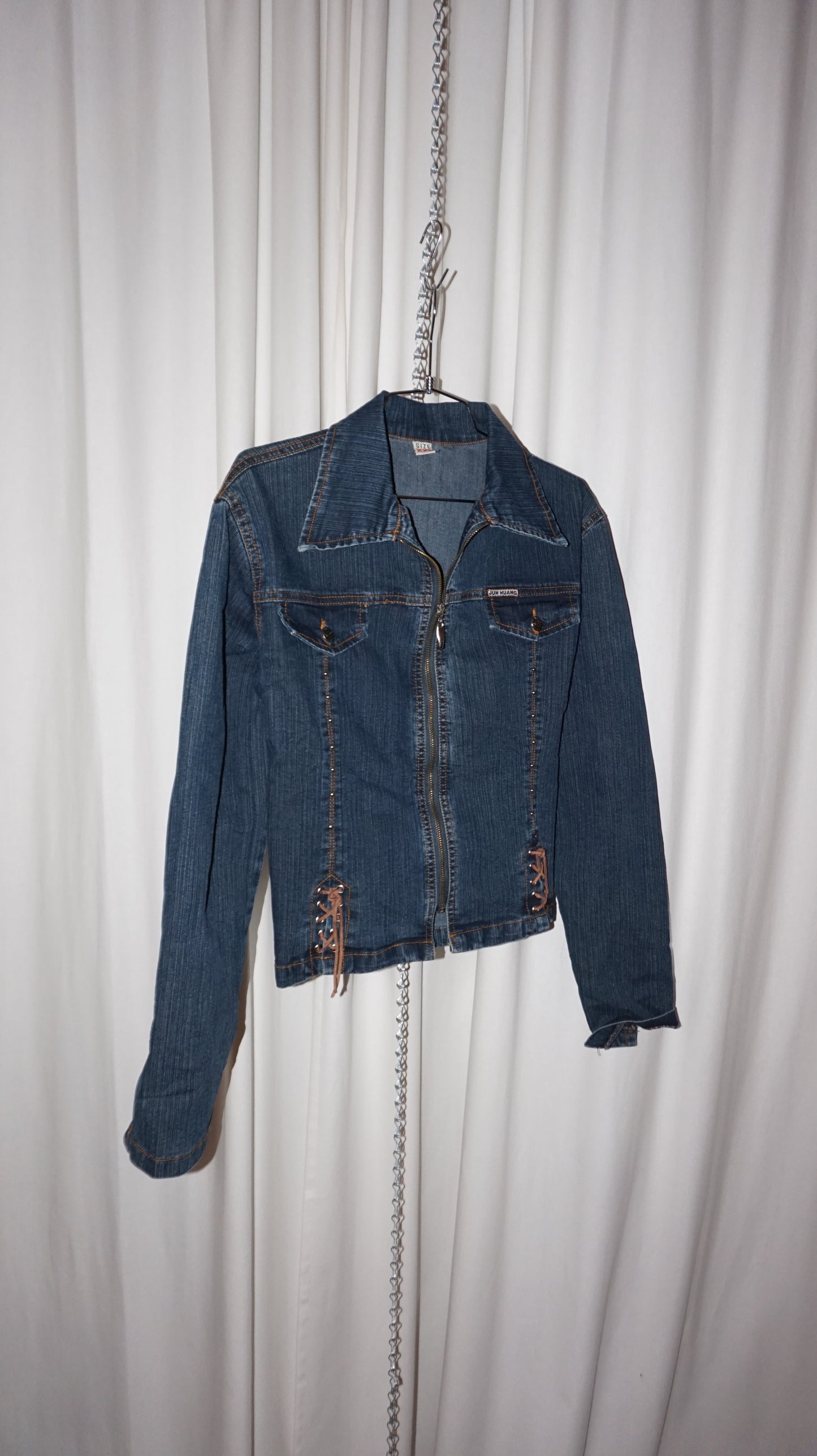 00's dark denim jacket with middle zipper