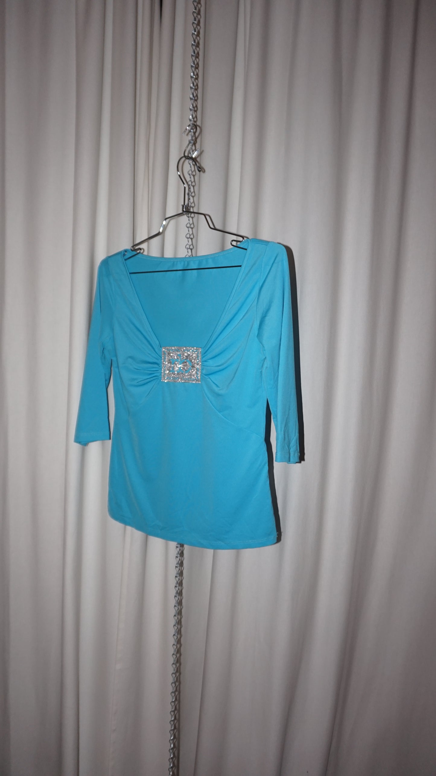 Roccobarocco stretchy mid sleeve shirt in cyan