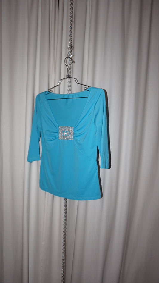 Roccobarocco stretchy mid sleeve shirt in cyan