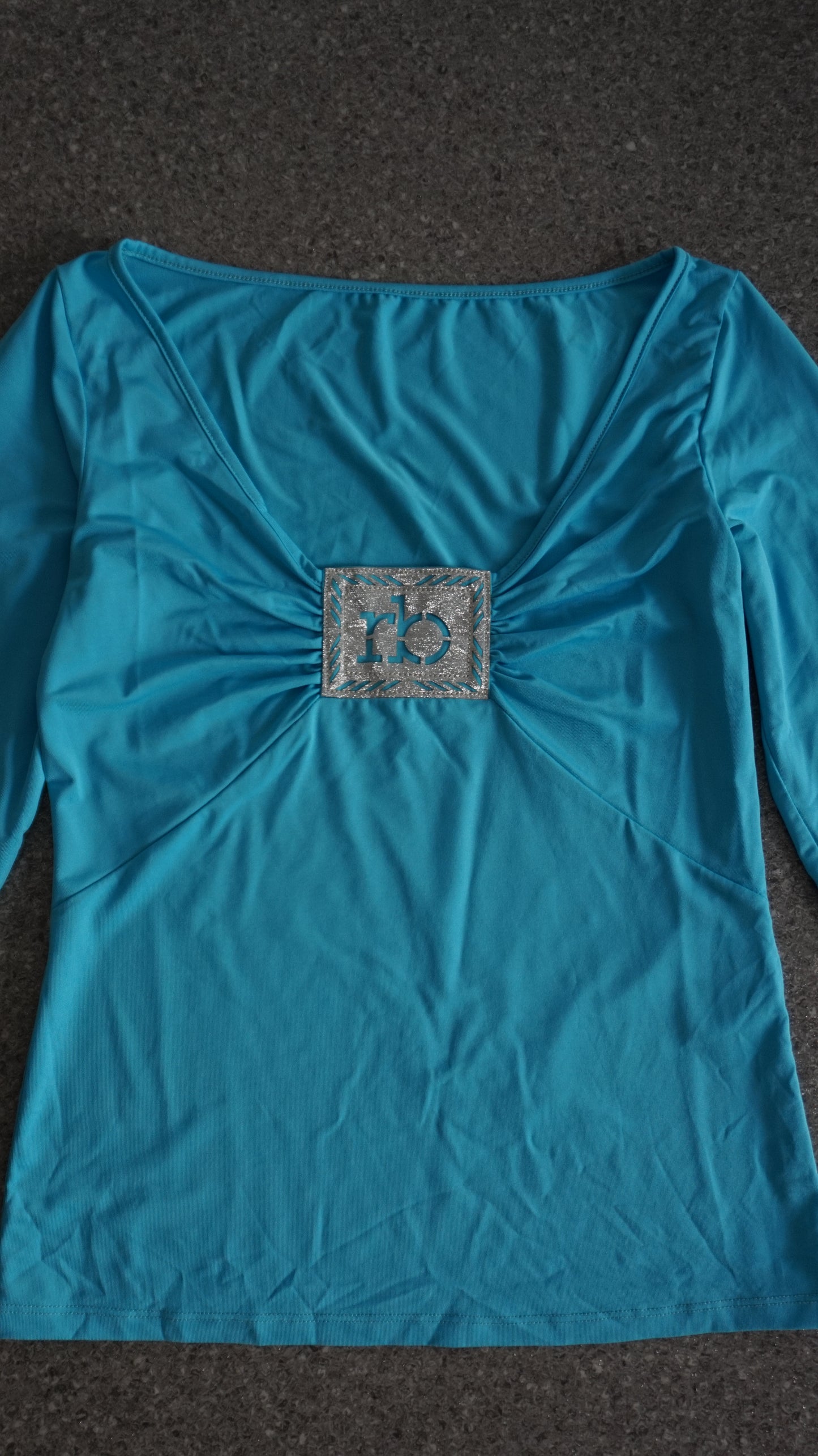 Roccobarocco stretchy mid sleeve shirt in cyan