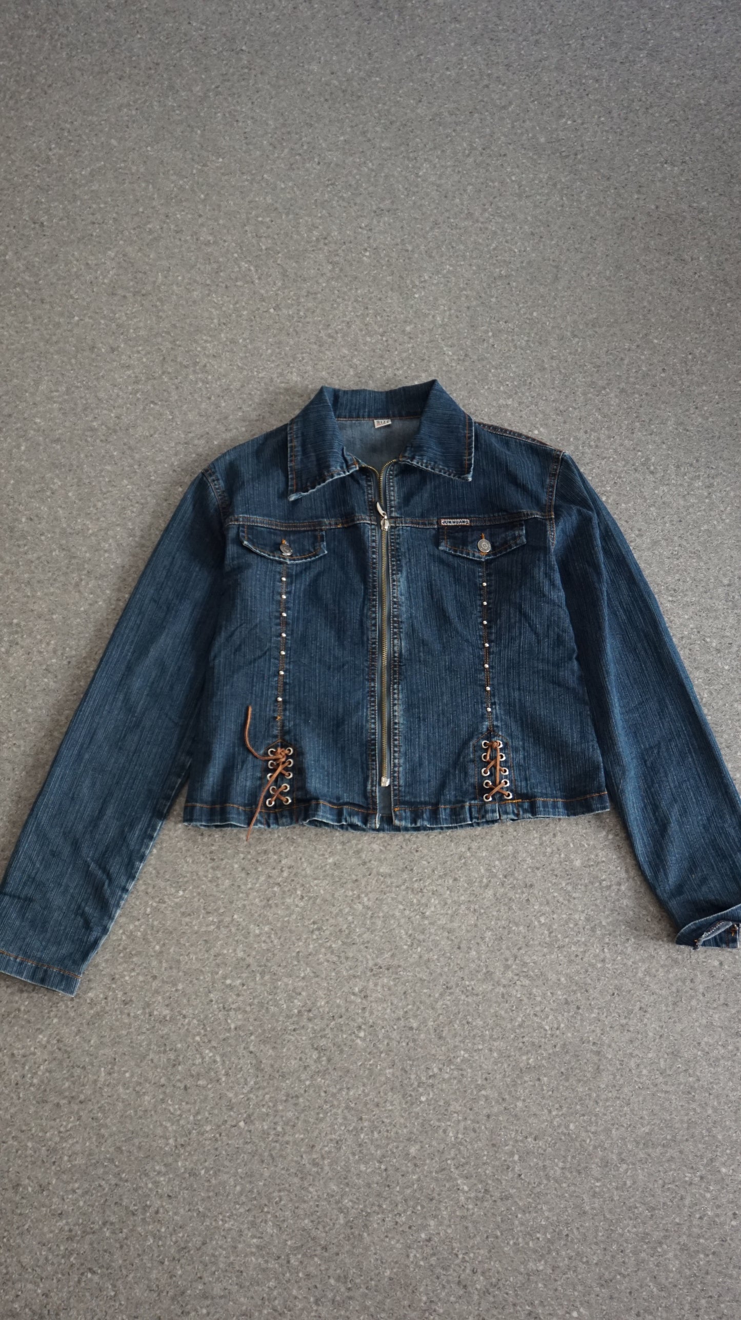 00's dark denim jacket with middle zipper