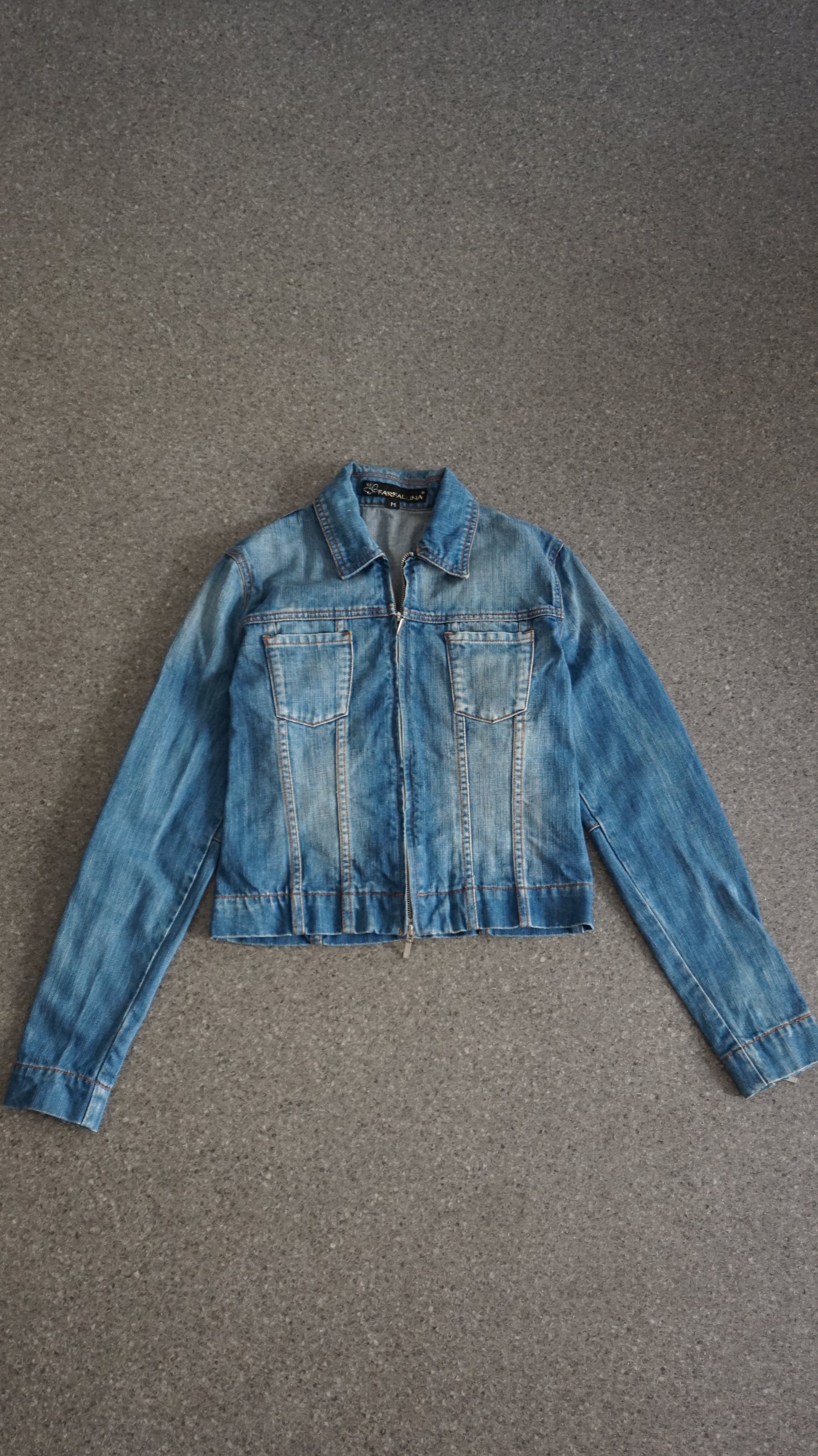 Double zipper jacket in blue washed denim