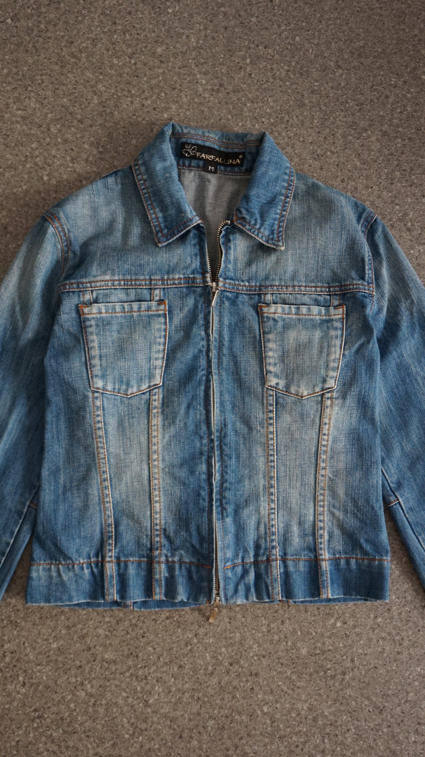 Double zipper jacket in blue washed denim