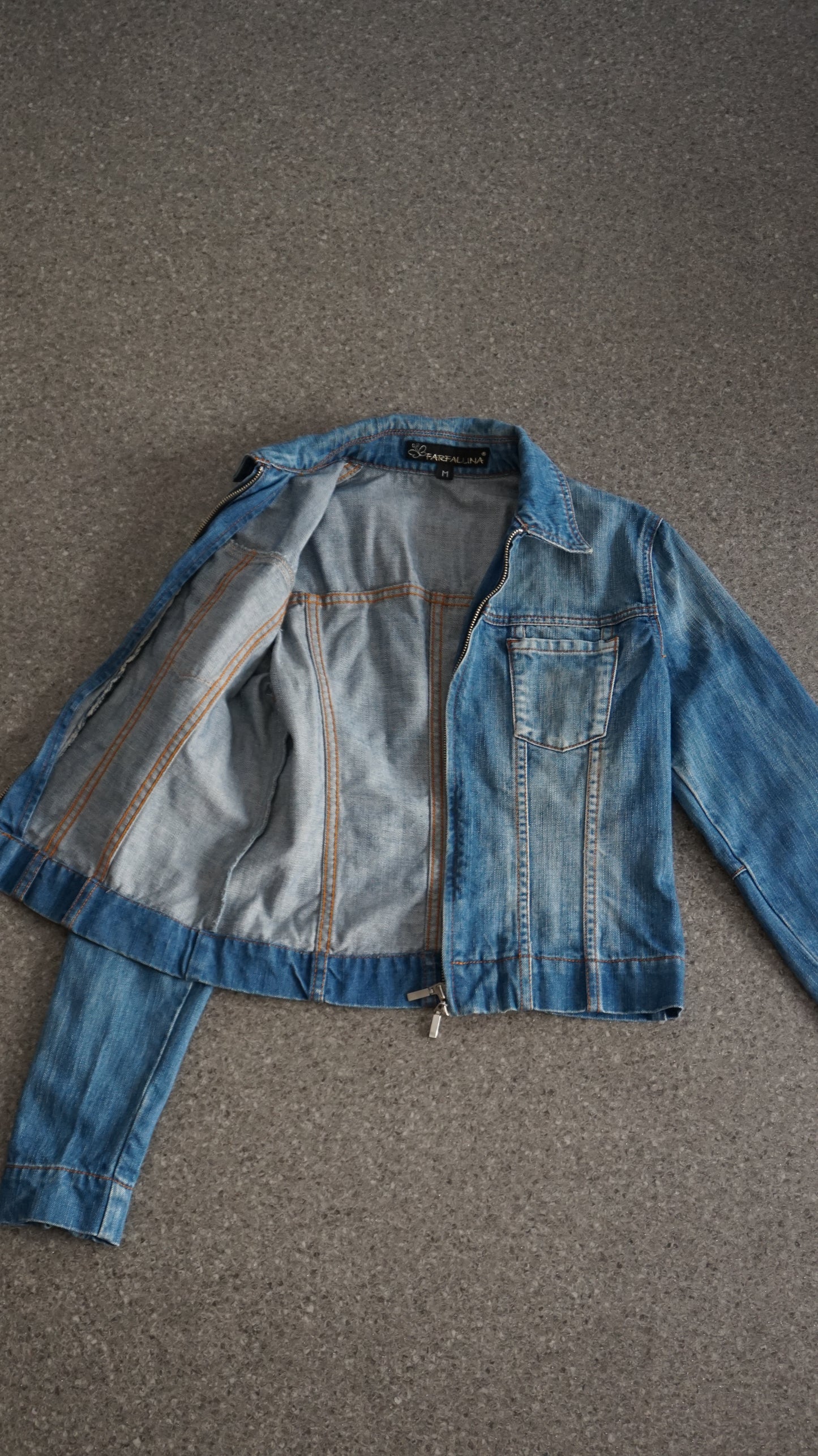 Double zipper jacket in blue washed denim