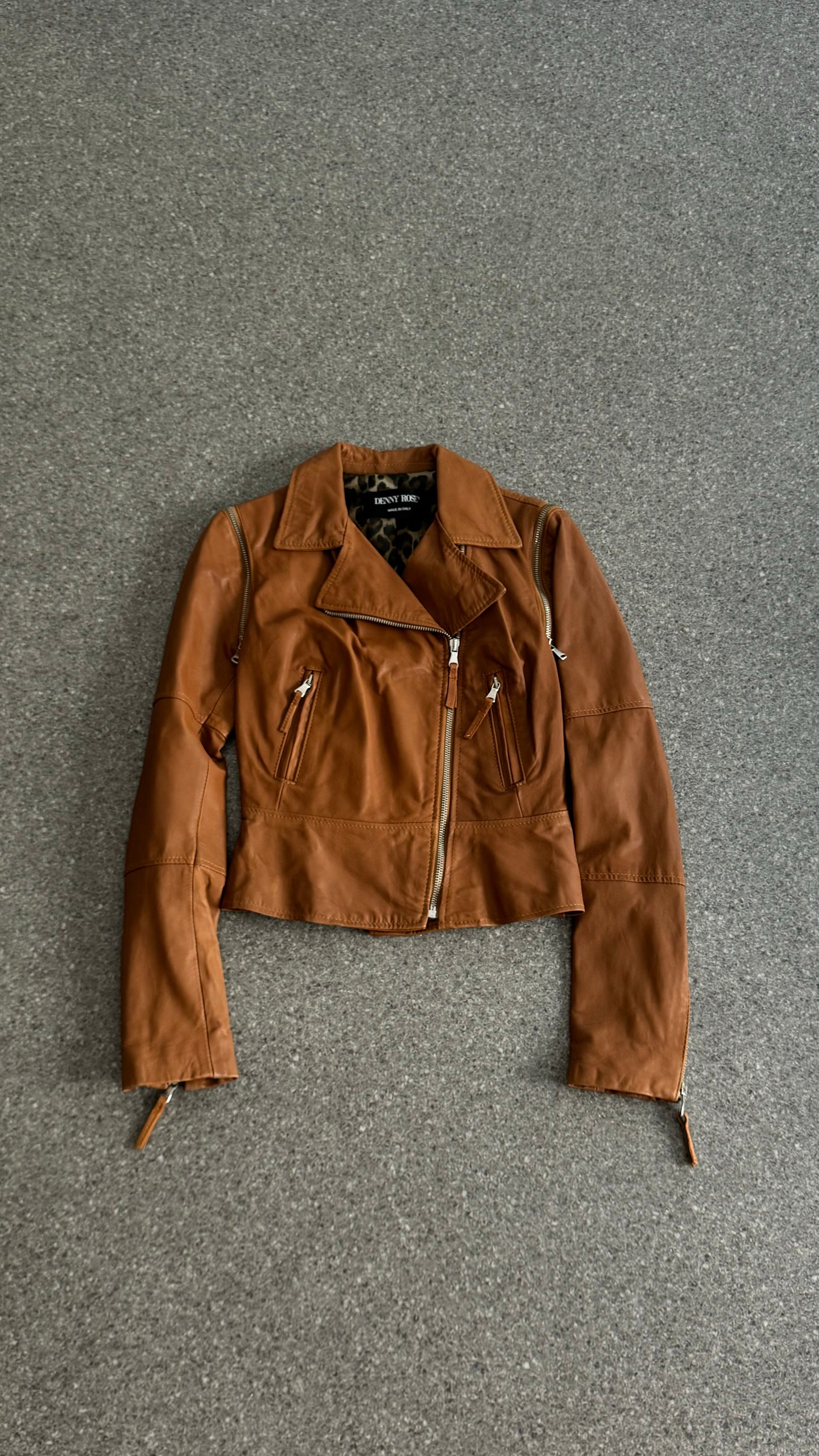 Denny rose zipper leather jacket