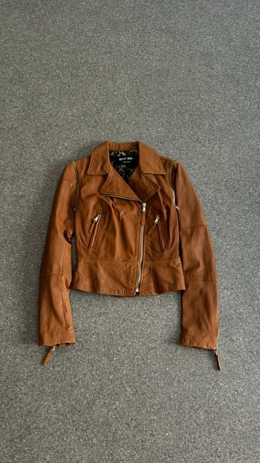 Denny rose zipper leather jacket