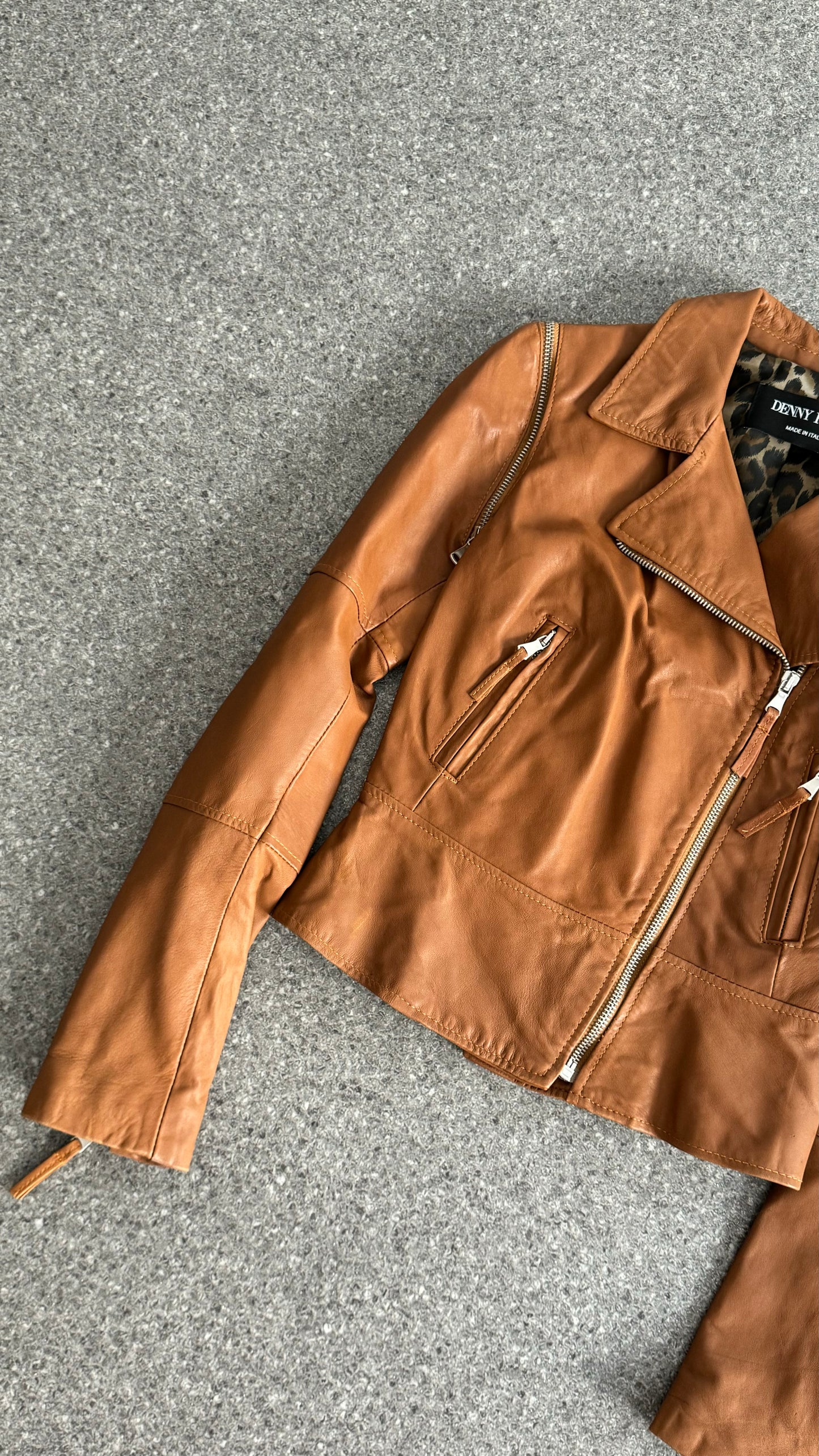 Denny rose zipper leather jacket