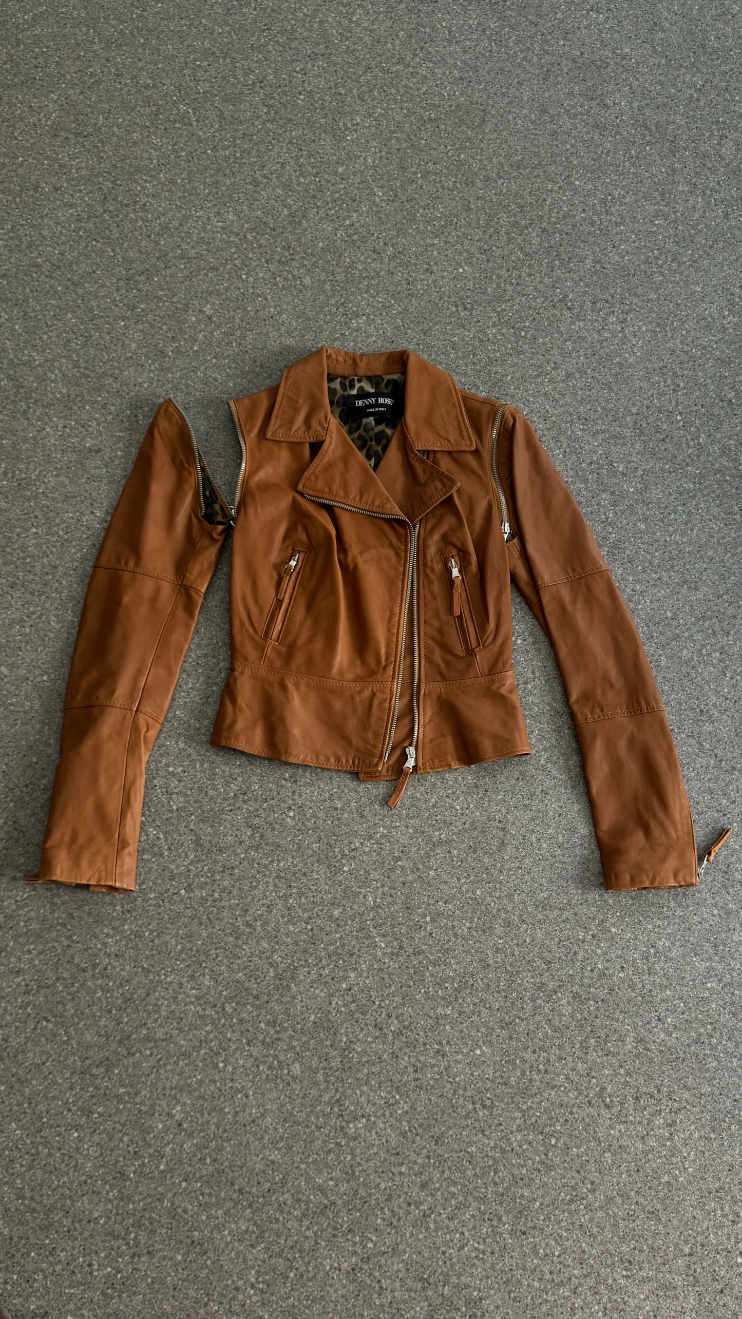 Denny rose zipper leather jacket