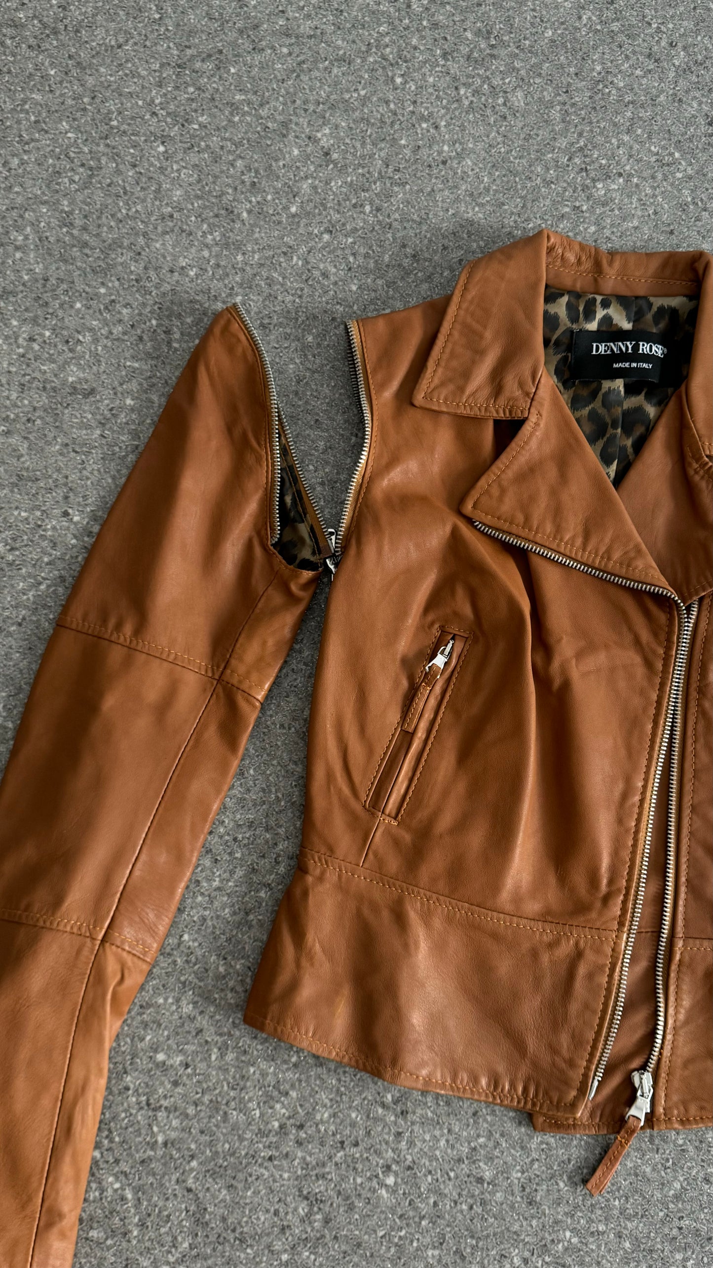 Denny rose zipper leather jacket