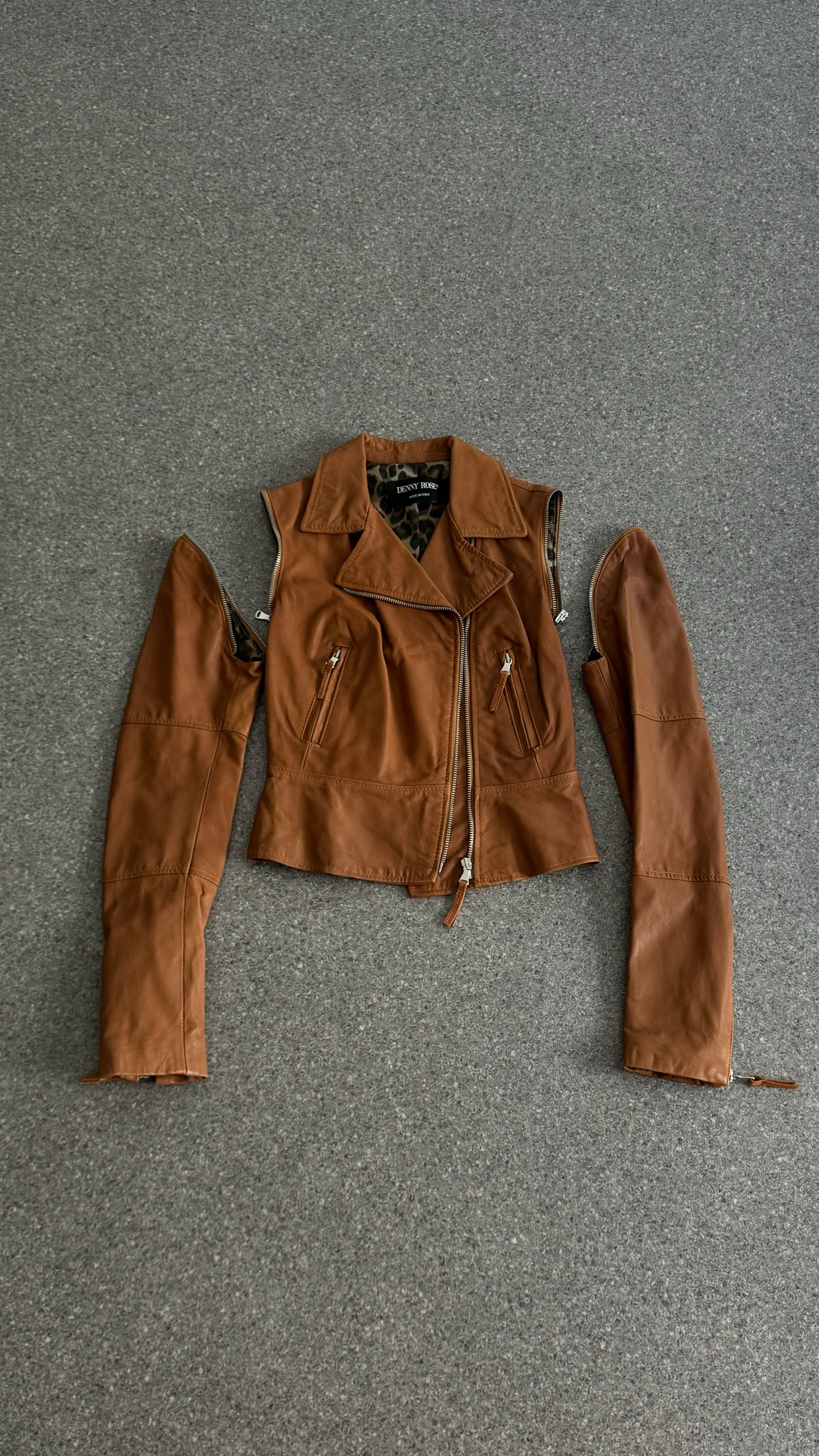 Denny rose zipper leather jacket