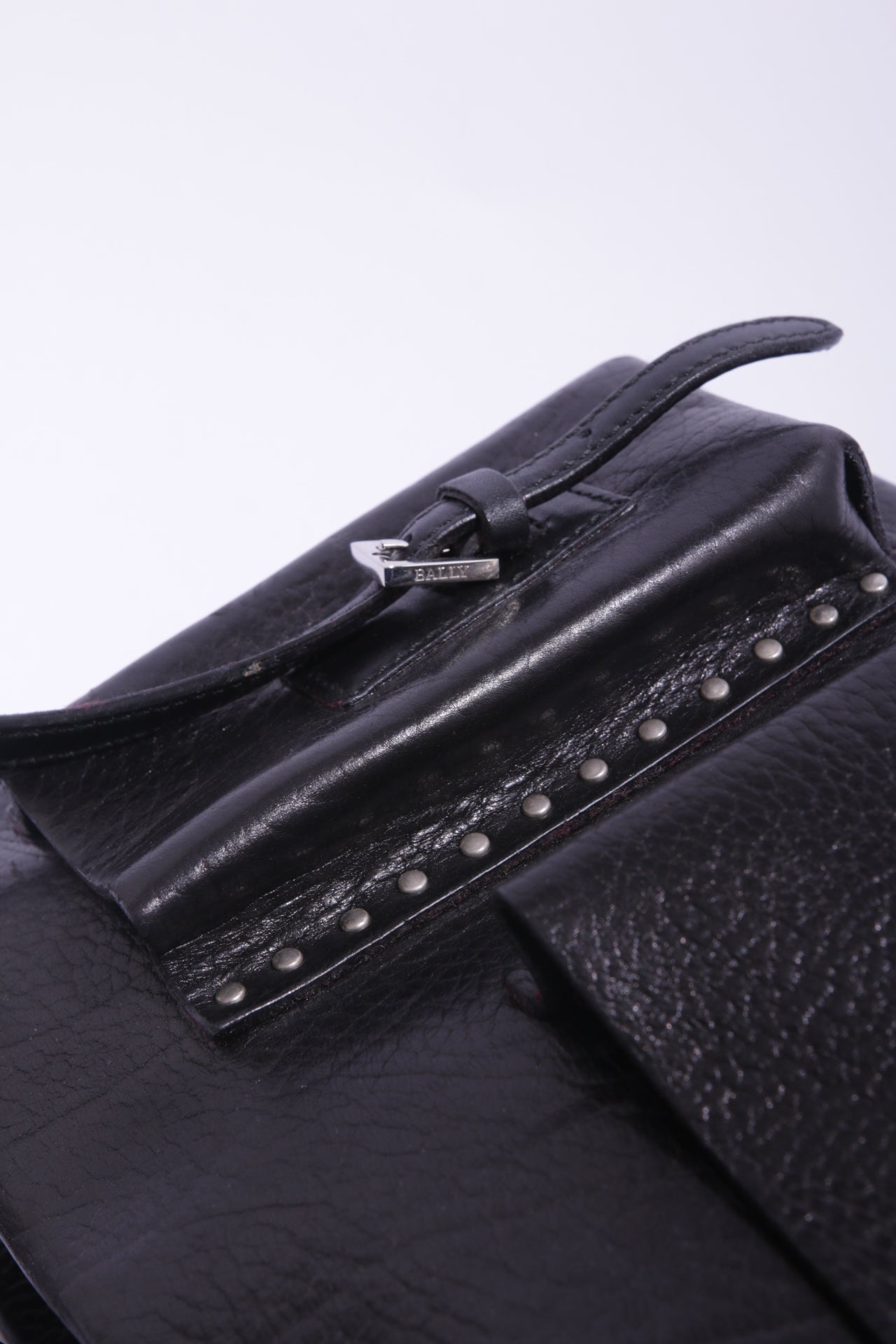 Bally 90's pocket bag in black leather and silver studs