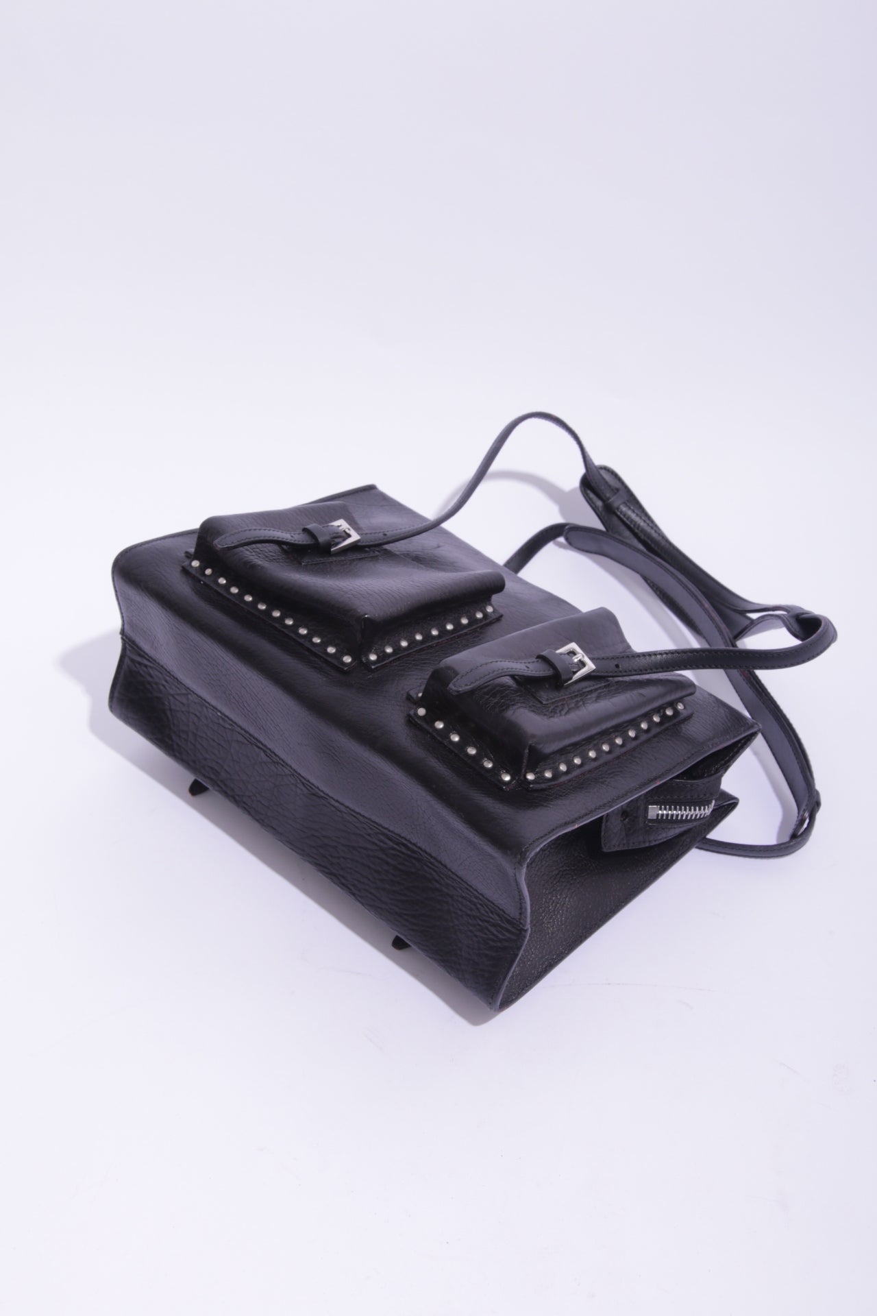 Bally 90's pocket bag in black leather and silver studs