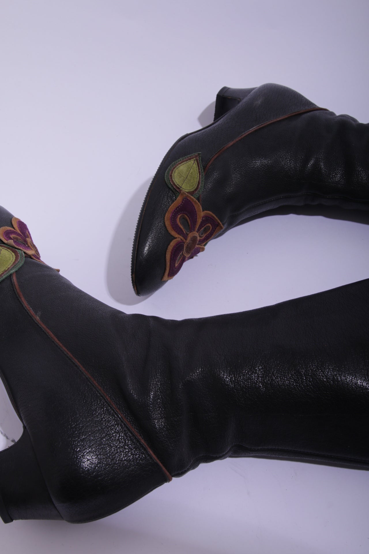 Miu Miu long leather boots with handmade leather flowers