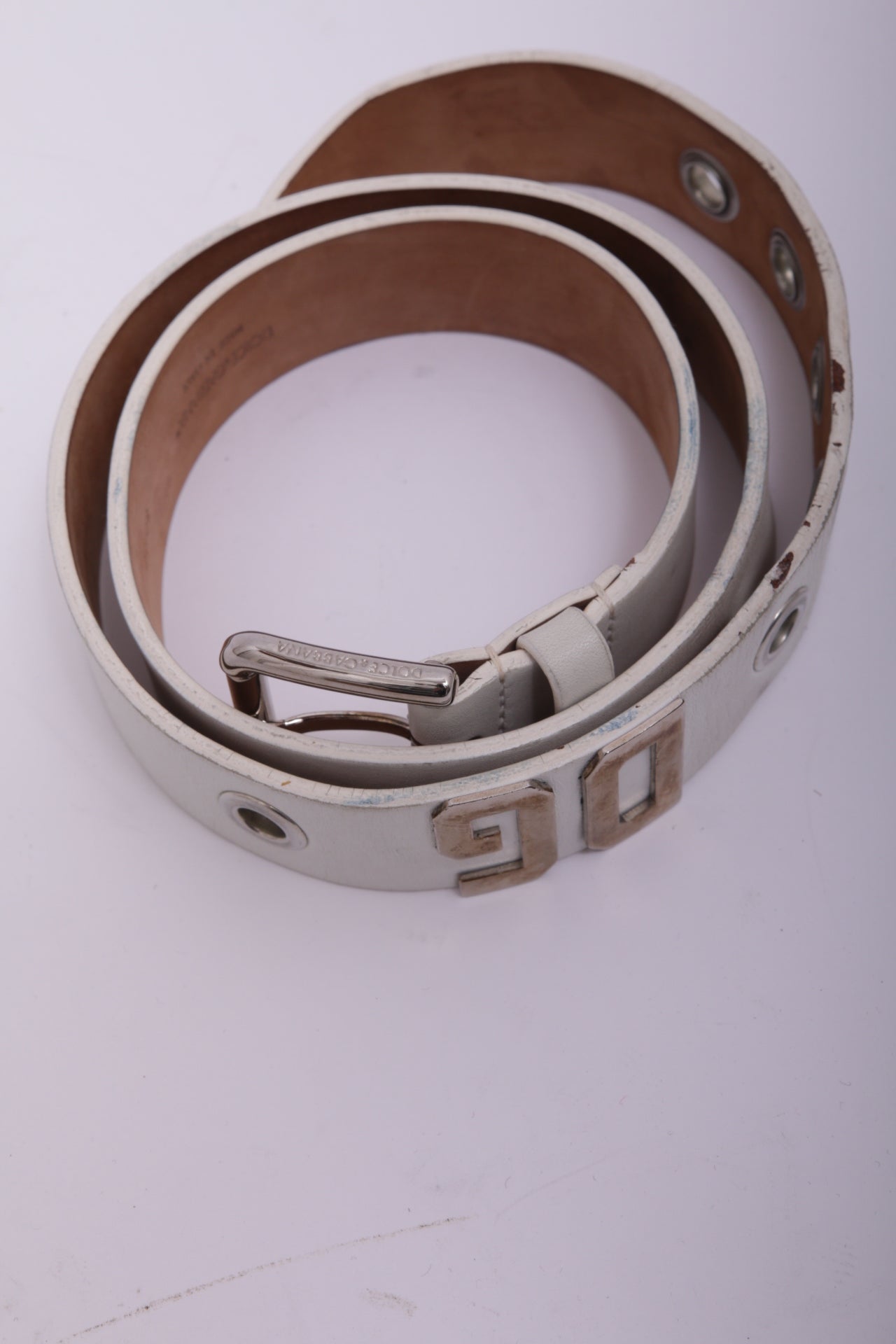 D&G leather belt in white and silver