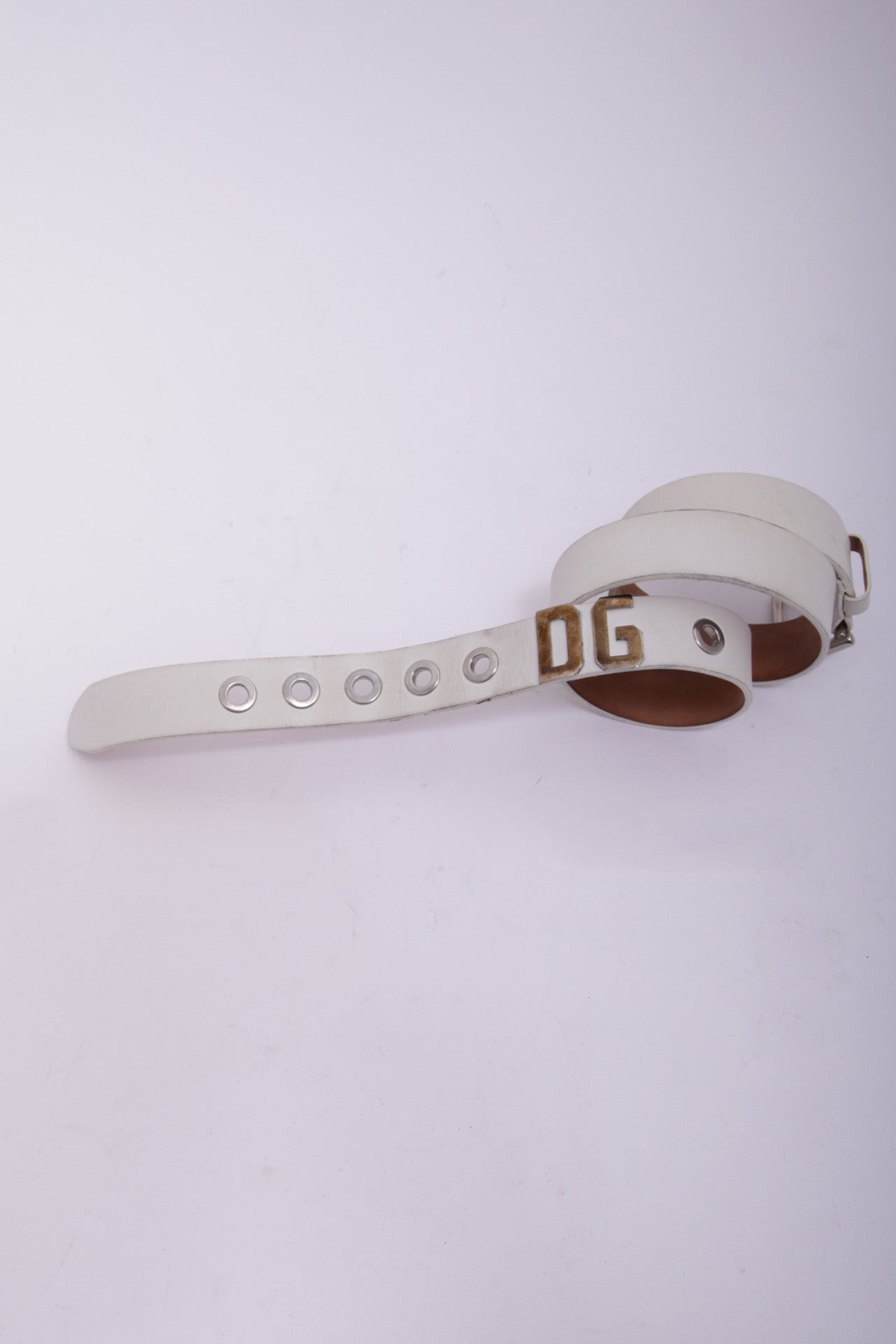 D&G leather belt in white and silver