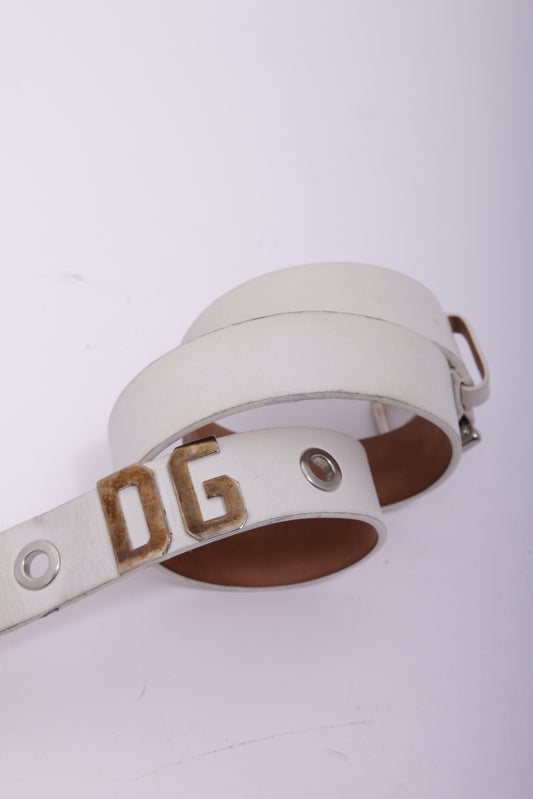 D&G leather belt in white and silver