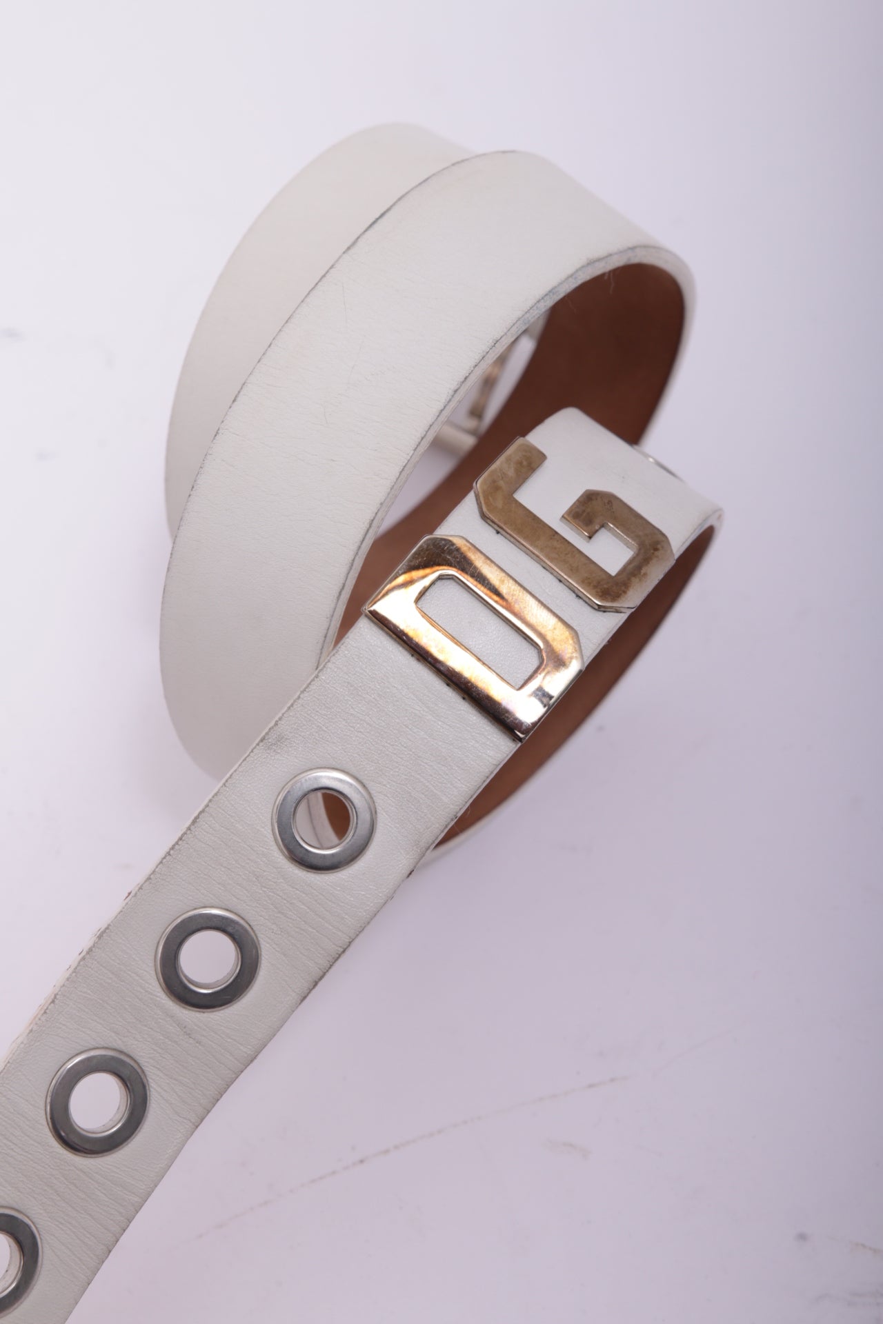 D&G leather belt in white and silver