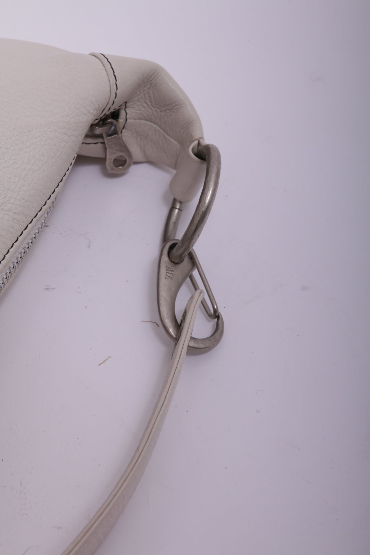 Armani Exchange leather boat mini bag in off white