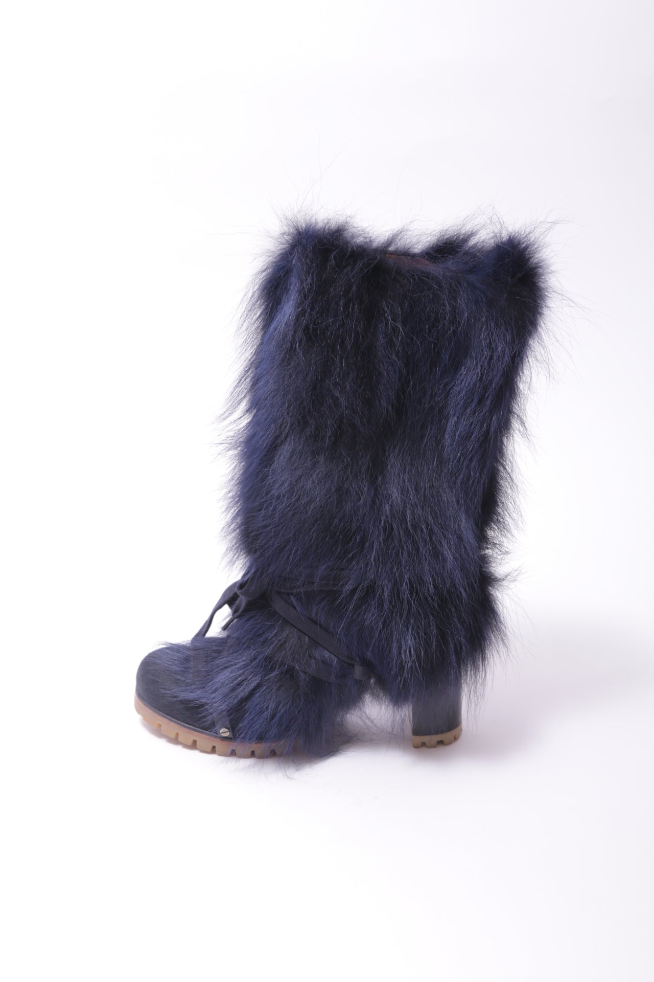 Chloe mink fur boots with ties at the front part