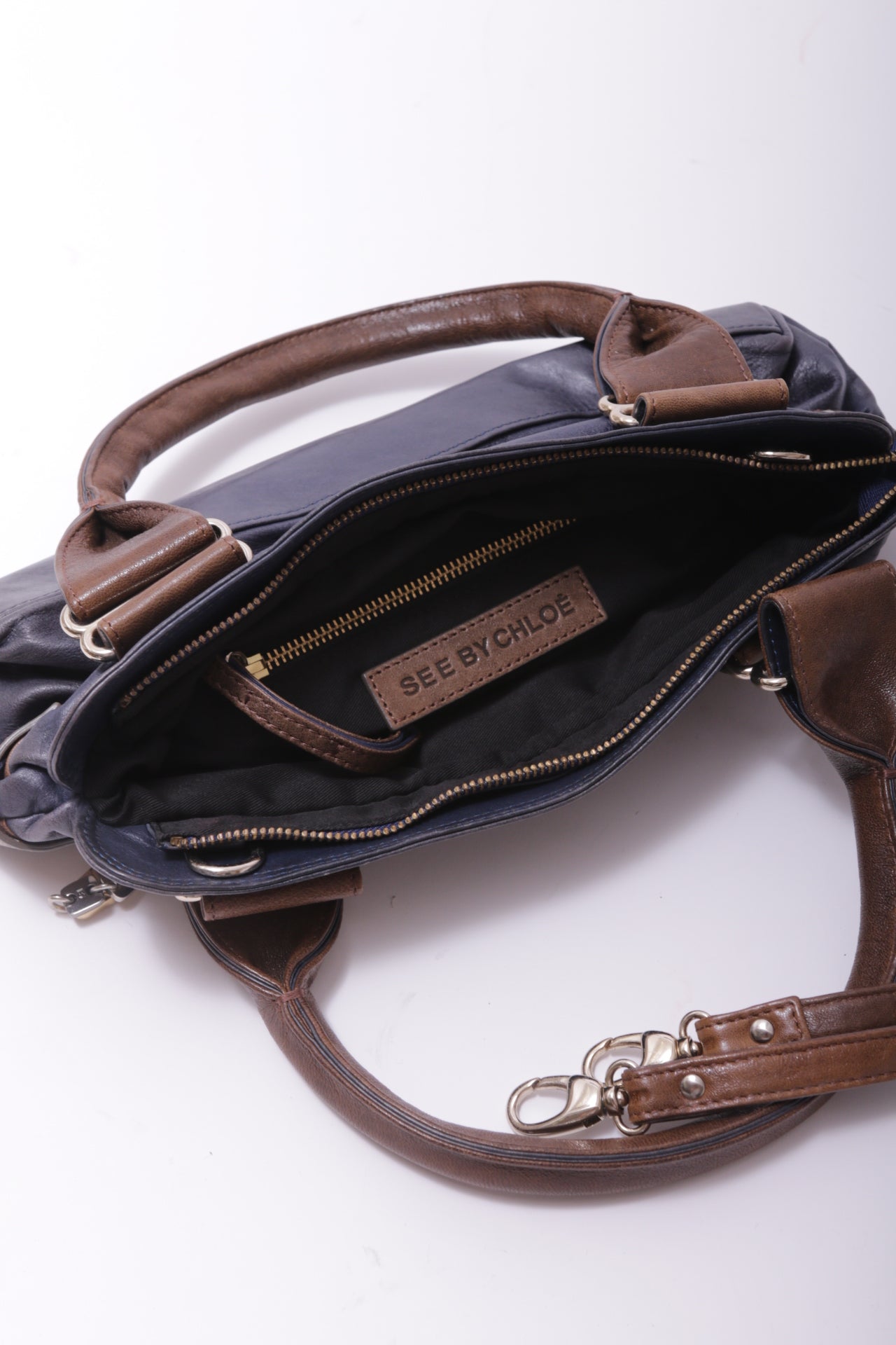 SEE BY CHLOE leather handbag  in navy blue and brown