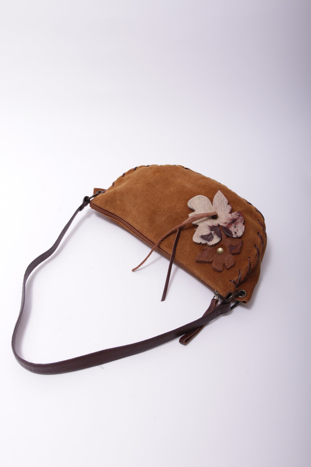 90's Coccinelle suede cross body bag with handmade leather flowers