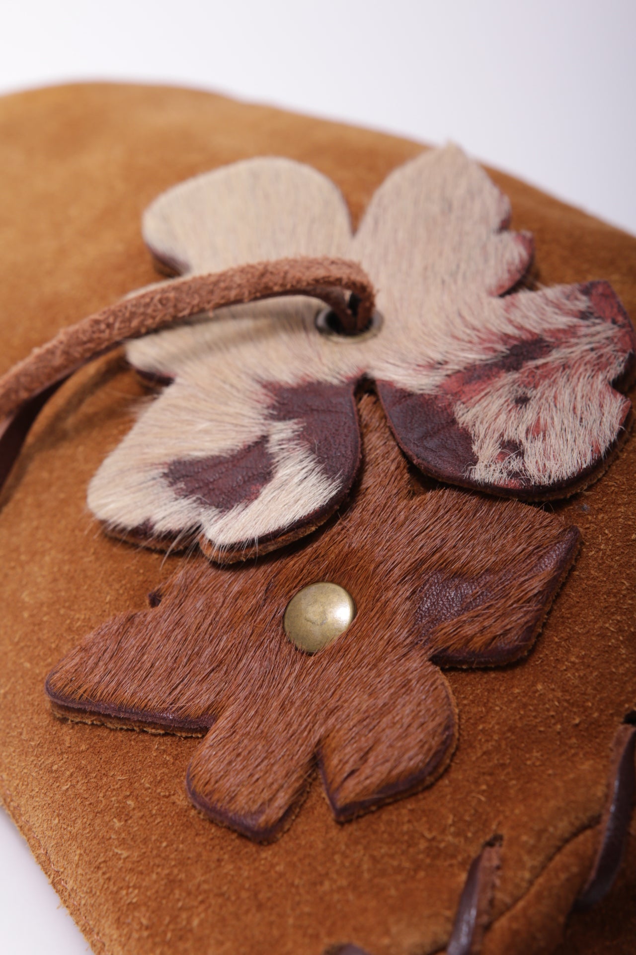 90's Coccinelle suede cross body bag with handmade leather flowers