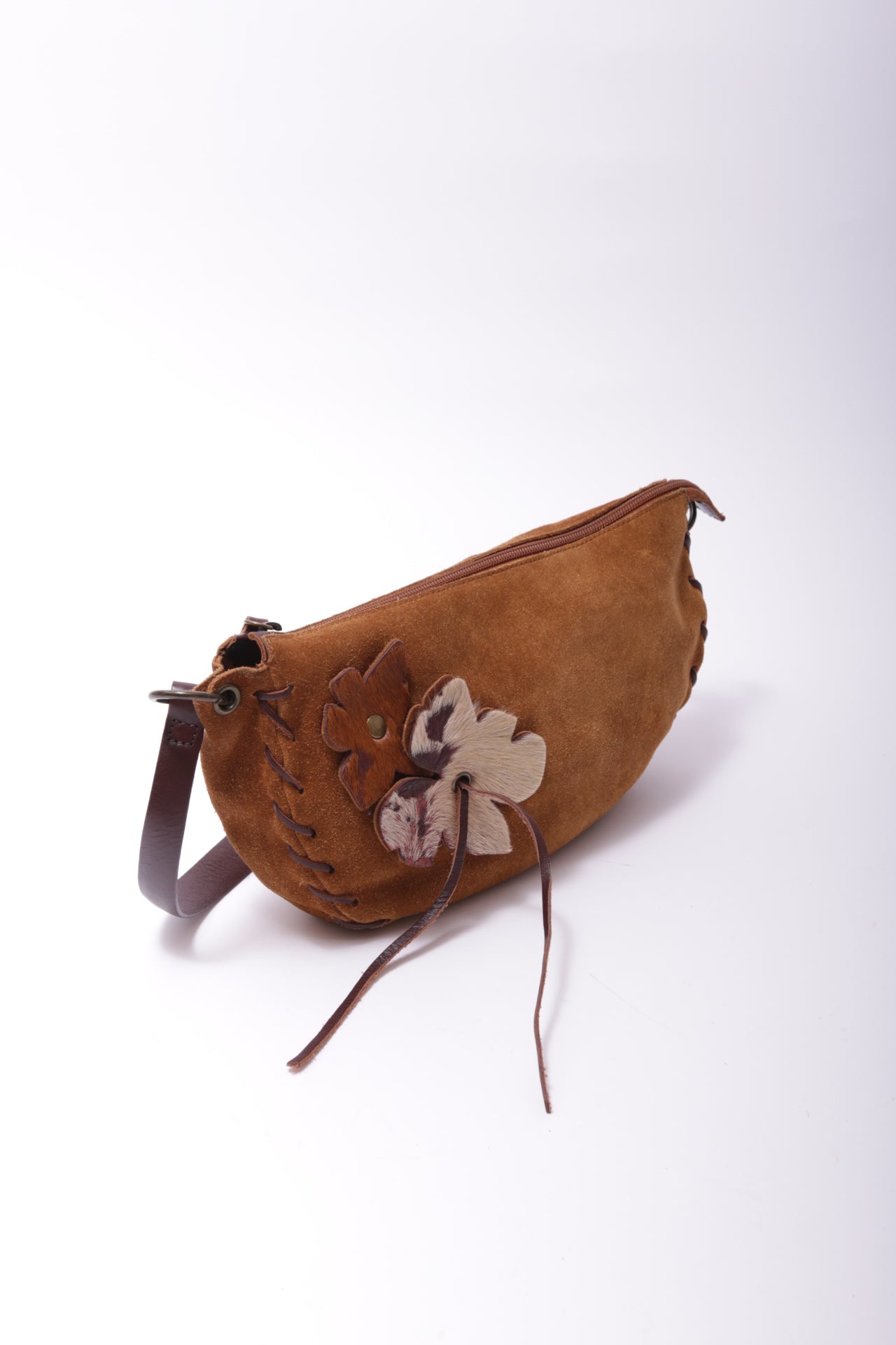 90's Coccinelle suede cross body bag with handmade leather flowers