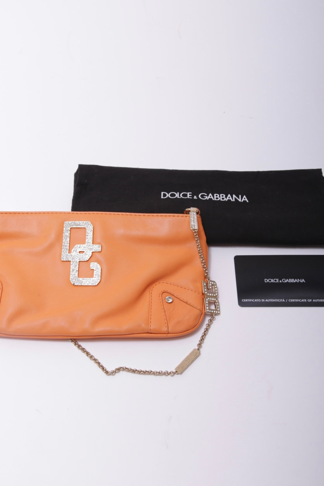 00's Dolce and Gabbana mini purse with rhinestones and logo chained handle