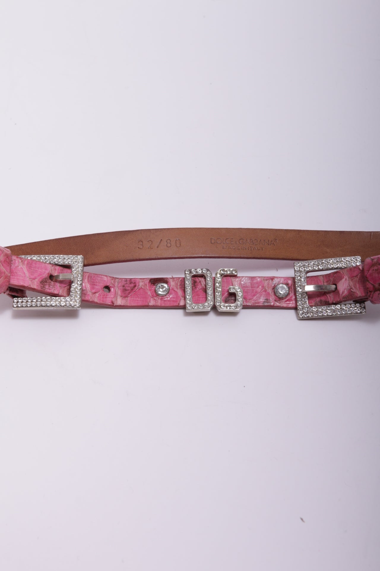 00's Dolce and Gabbana python textured leather belt with rhinestones