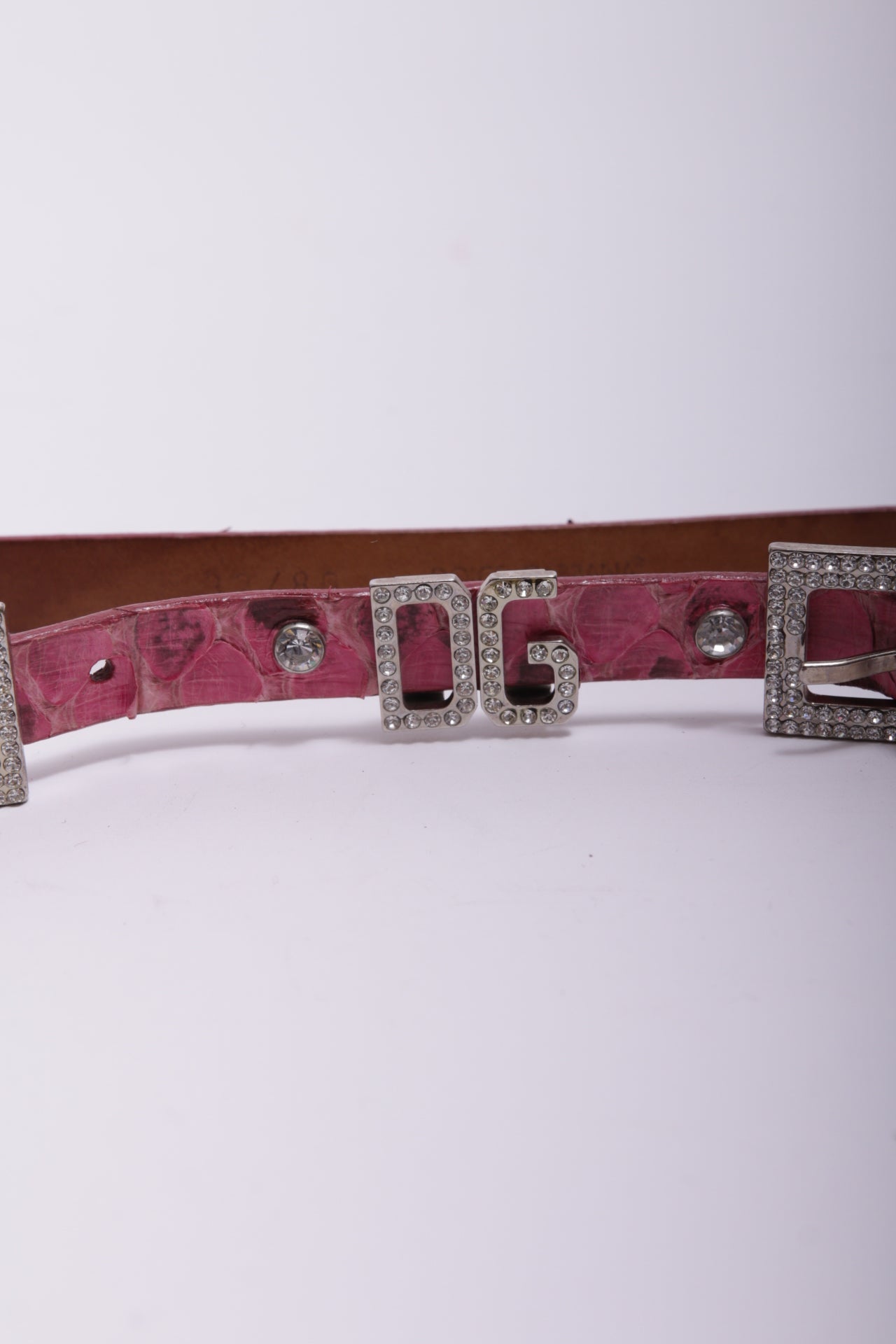 00's Dolce and Gabbana python textured leather belt with rhinestones