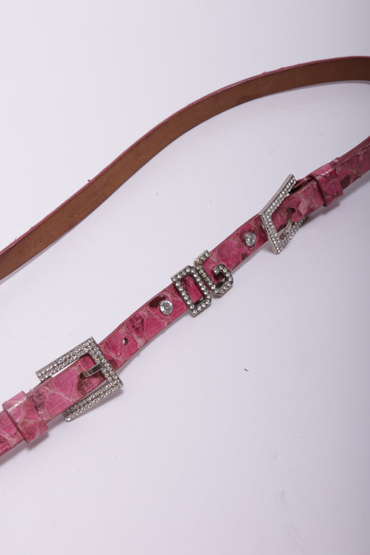 00's Dolce and Gabbana python textured leather belt with rhinestones