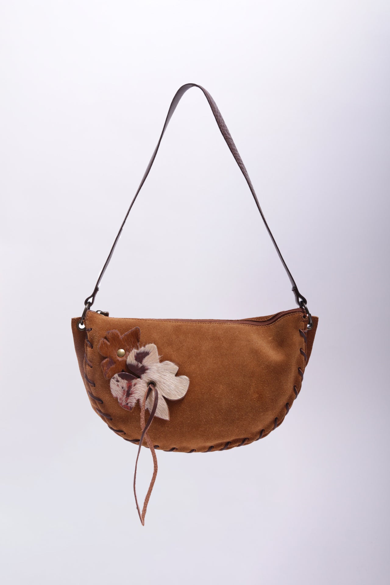 90's Coccinelle suede cross body bag with handmade leather flowers