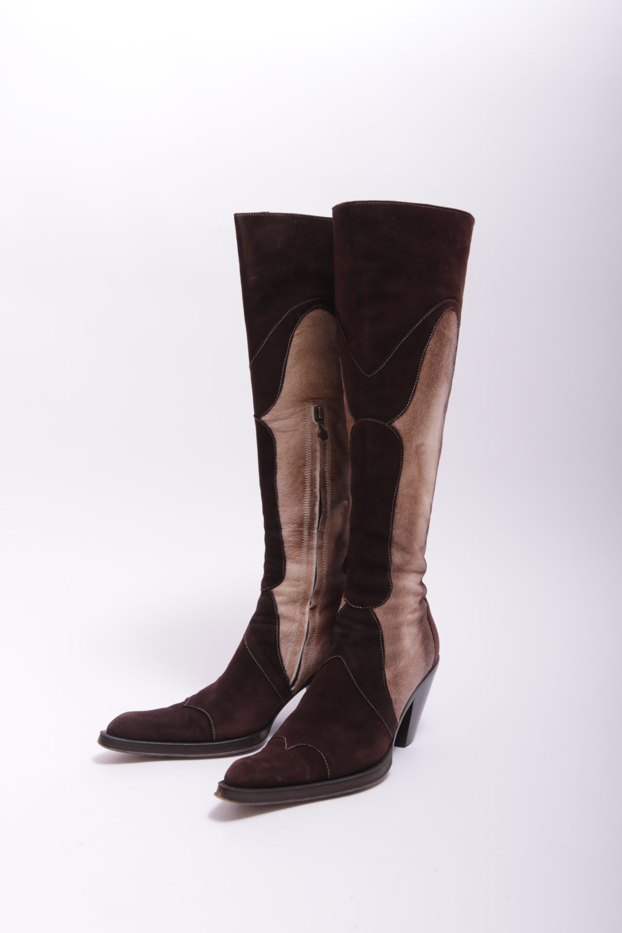 Gianni Bravo leather knee high boots with furry leather areas