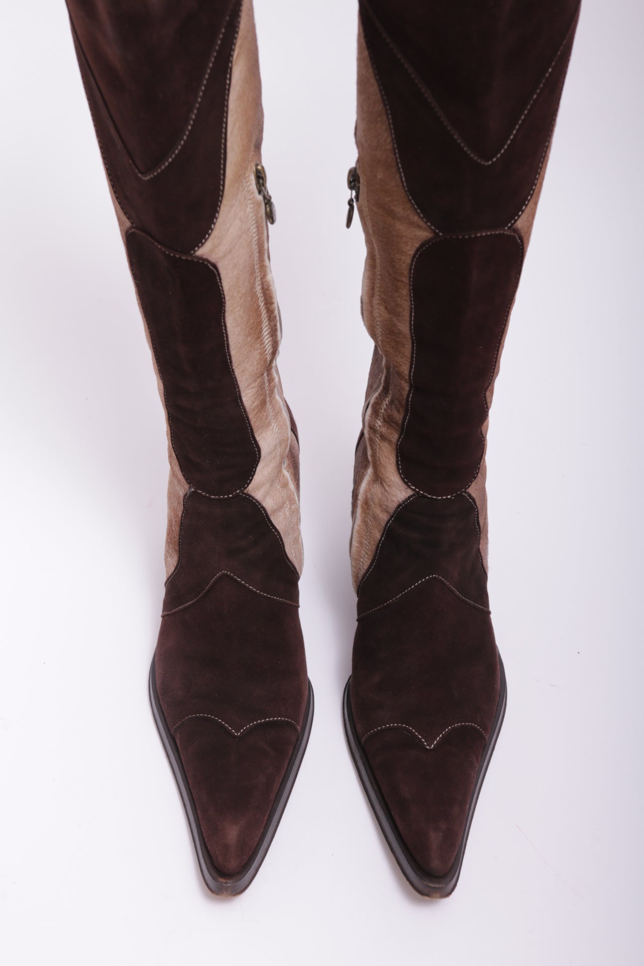 Gianni Bravo leather knee high boots with furry leather areas