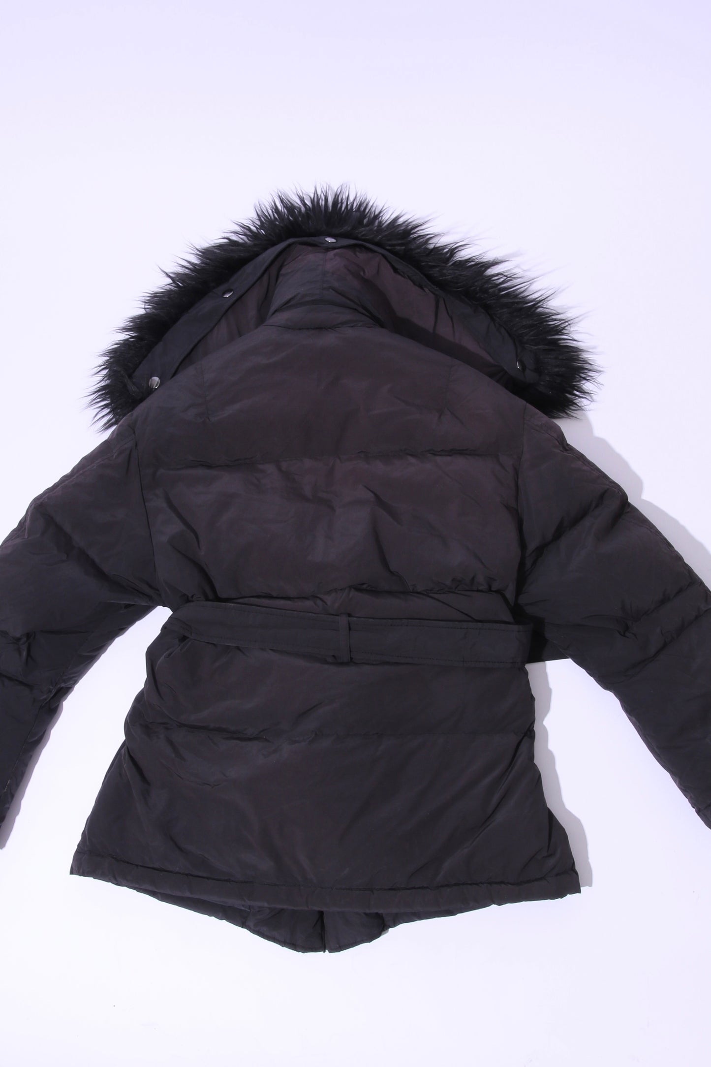 Diesel nylon puffer coat with faux fur collar