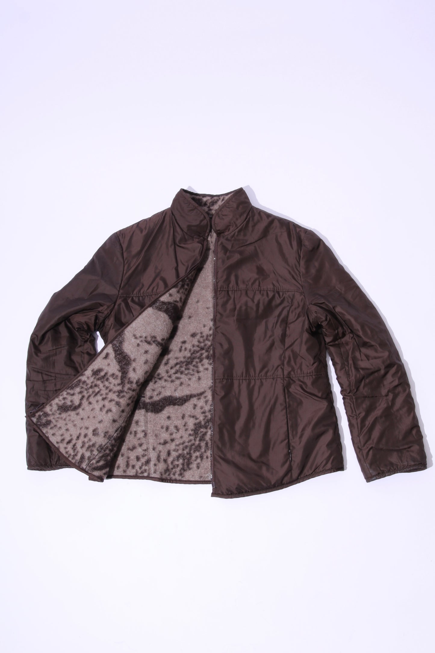 2WAY fleece and nylon animal print jacket