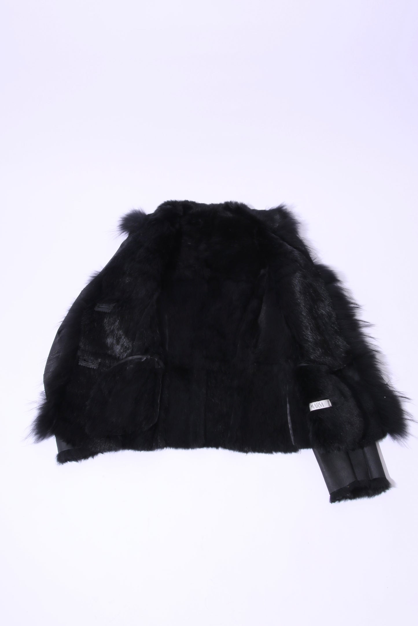 Black leather and rabbit fur coat