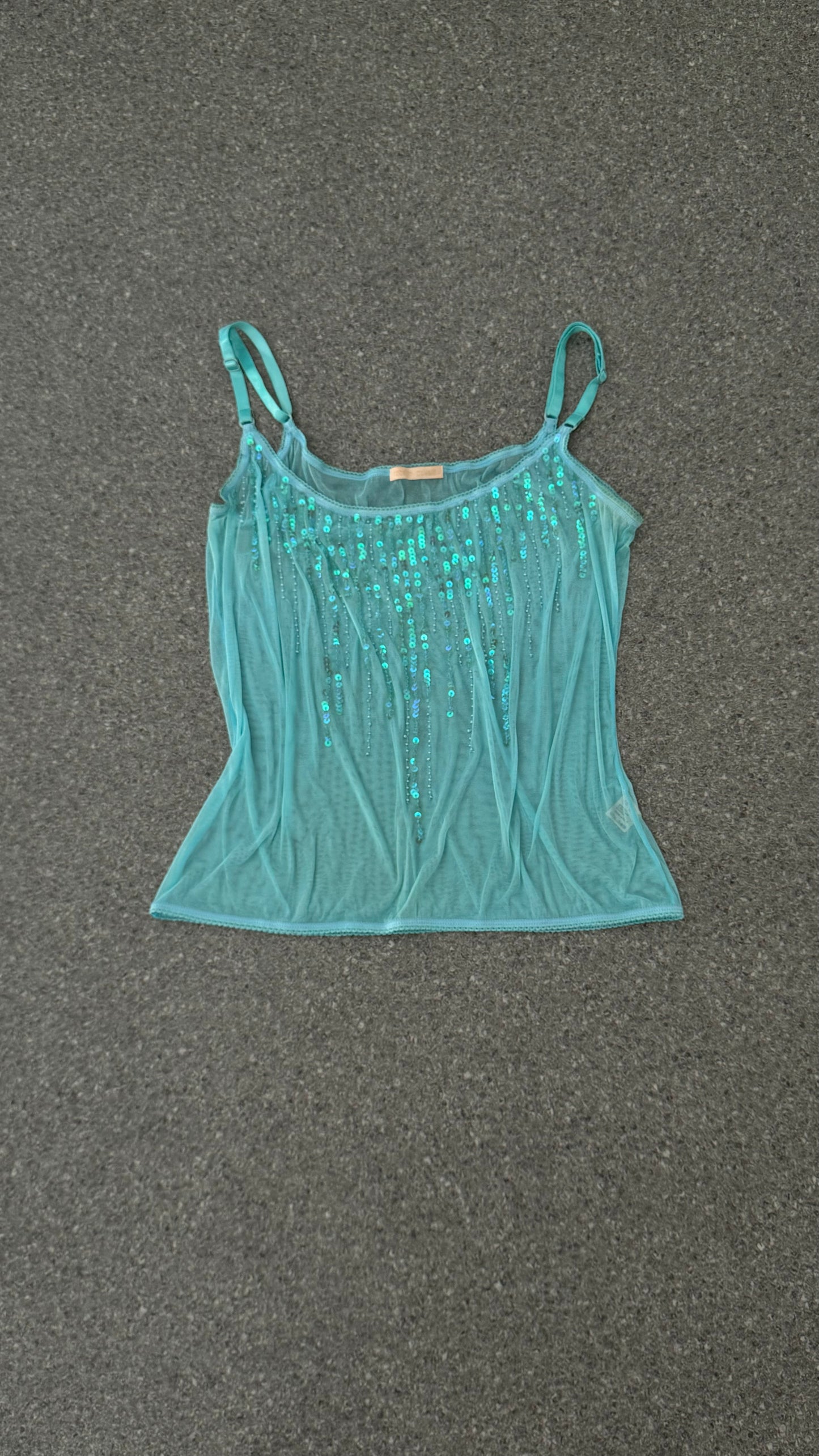 Roberto Cavalli cyan mesh cami with sequins