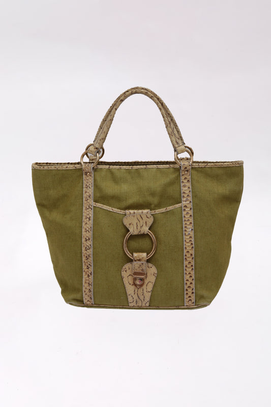 DOLCE & GABBANA green linen and snake leather tote bag